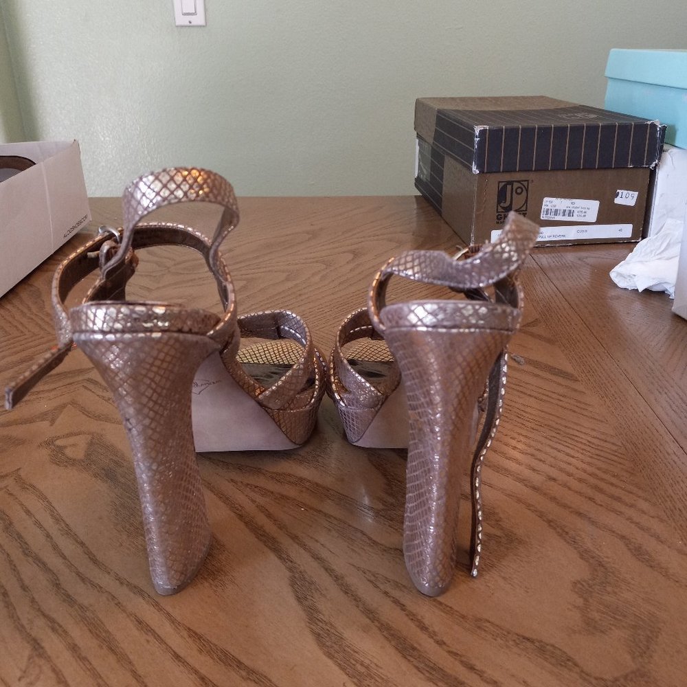 Metallic Crosshatched Strap Heels